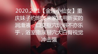 2020.2.21【金莲小仙女】重庆妹子约炮友来家试用新买的润滑液，口交抠穴玩得不亦乐乎，浴室撒尿掰穴大白臀视觉冲击强