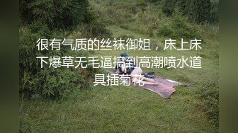 很有气质的丝袜御姐，床上床下爆草无毛逼搞到高潮喷水道具插菊花